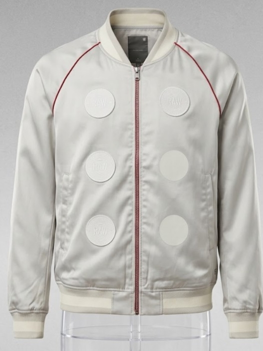 G-Star Raw Cream Bomber Jacket Red Piping (Sz L) Lux Fall Streetwear